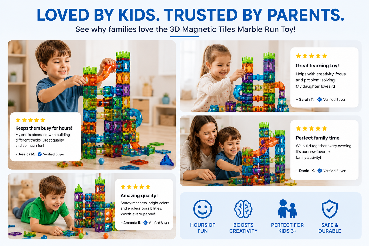 3D Magnetic Tiles Marble Run Toy
