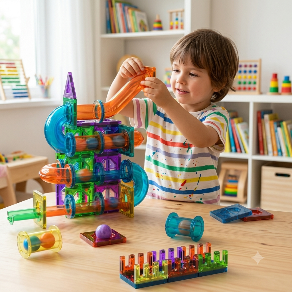 3D Magnetic Tiles Marble Run Toy