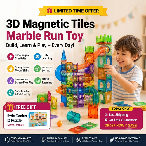 3D Magnetic Tiles Marble Run Toy