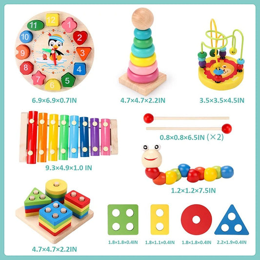 Little Genius Montessori 6-in-1 Wooden Learning Set
